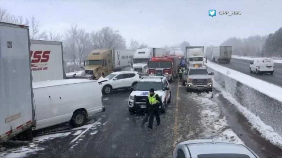 Massive pileup shuts down stretch of Highway 401 in Milton