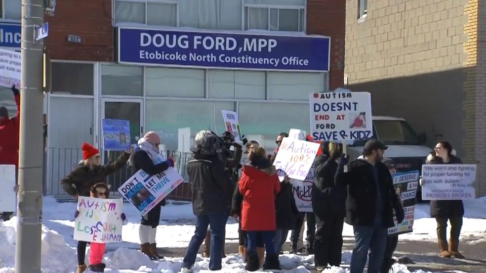Parents upset over autism program changes rally outside Doug Ford’s office