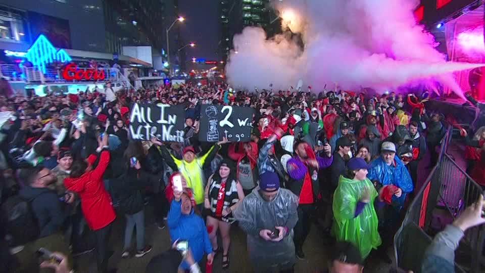 Raptors Fans Celebrate Their Game 3 Win In Toronto S Jurassic Park