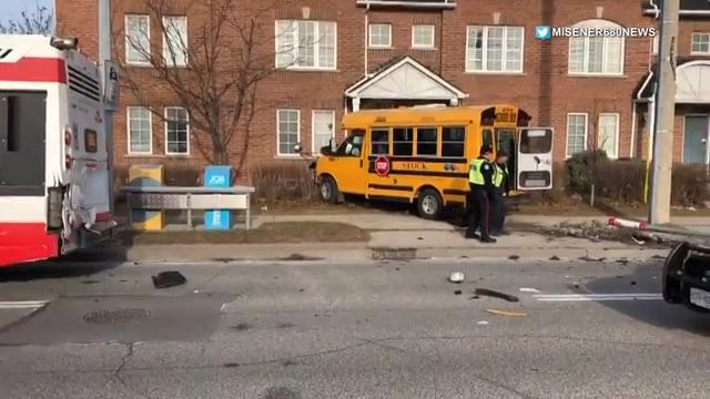 2 children, 1 adult hurt after crash involving TTC bus, school bus