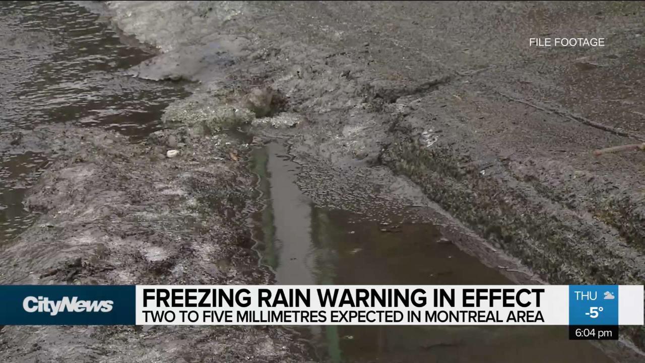 Freezing rain warning in effect for Montreal